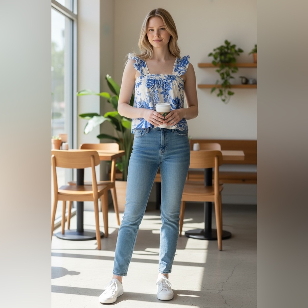 Lilly Pulitzer Blue and White Floral Blouse